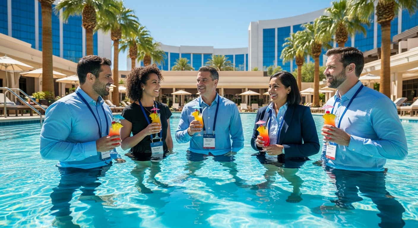 Corporate executives at a pool party